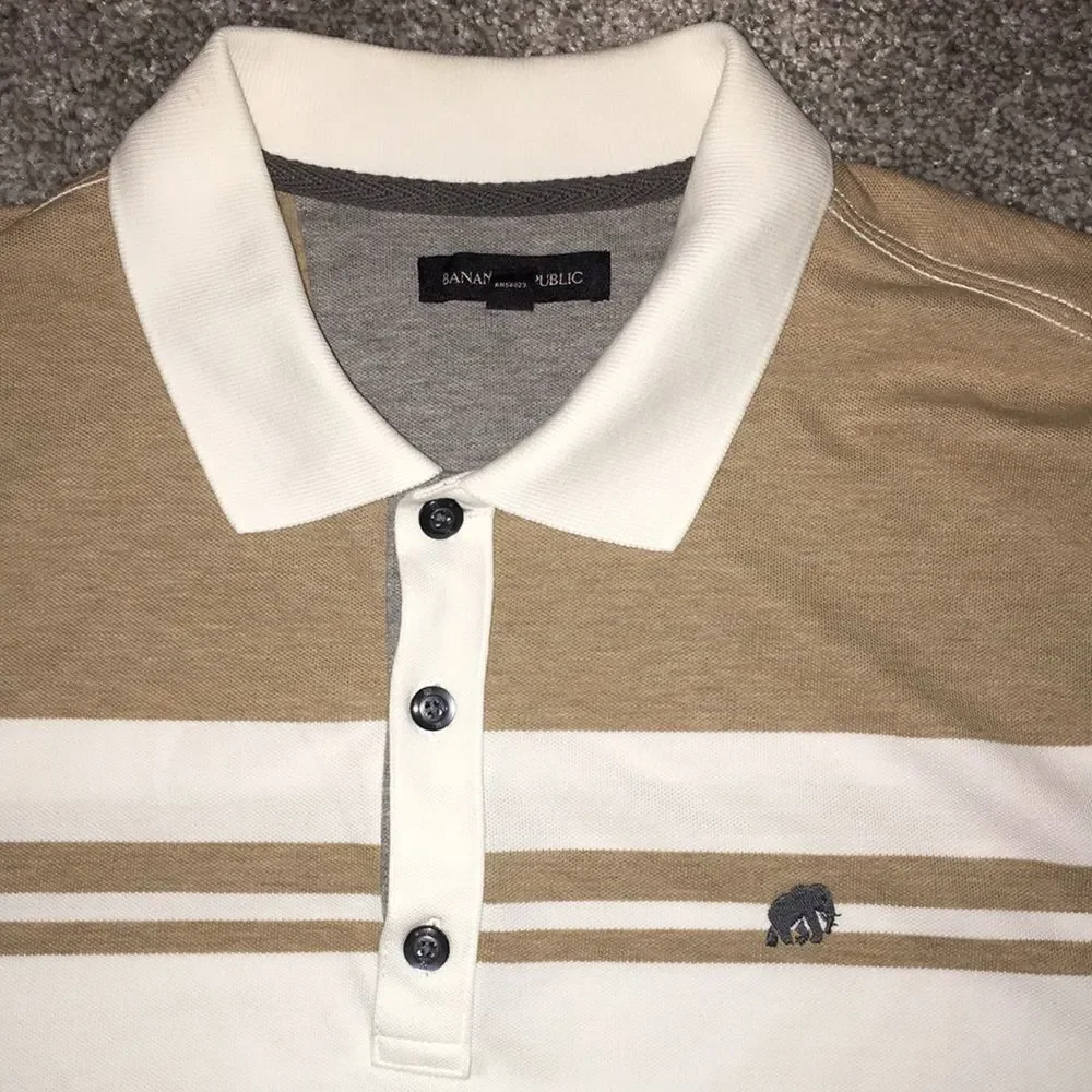 Banana republic white with tan & gray accent and elephant golf polo shirt XL